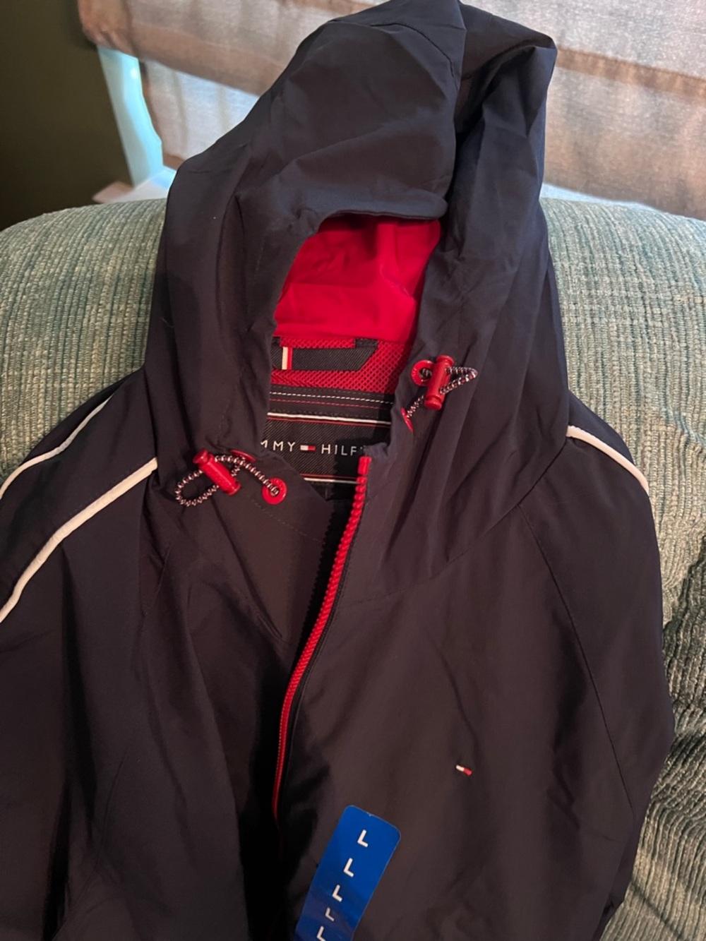 Tommy Hilfiger Navy Jacket with Red Trim and Hood